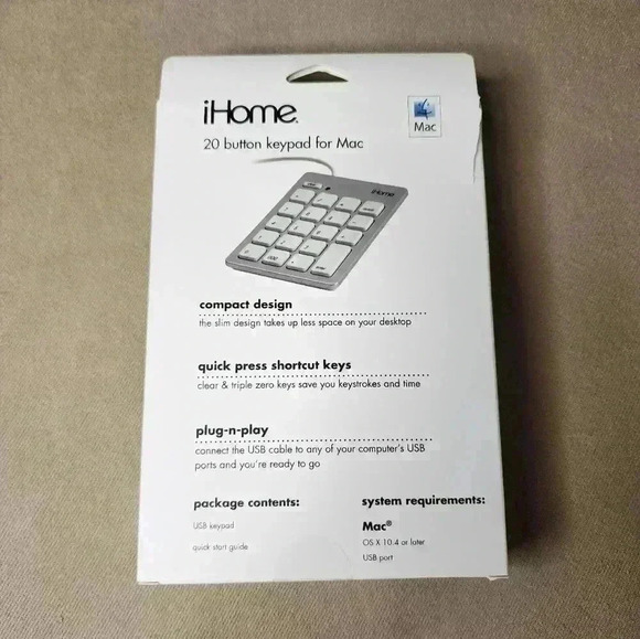 Brand New iHome Wired USB Numeric 20 Button Keypad for Mac (IMAC-A210S) - Picture 2 of 2
